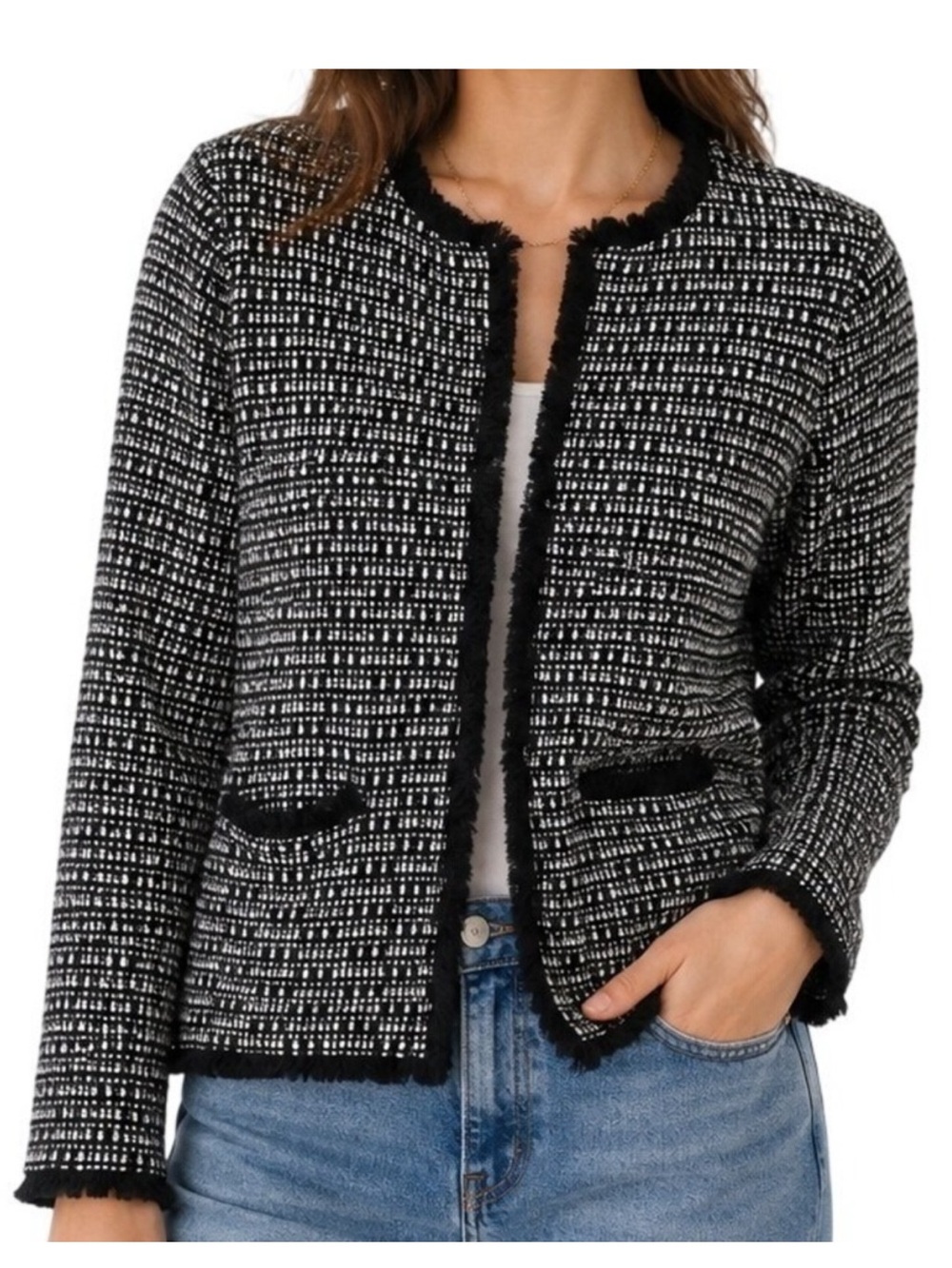 J. Crew Black & White Boucle Tweed Cardigan Jacket Size Small